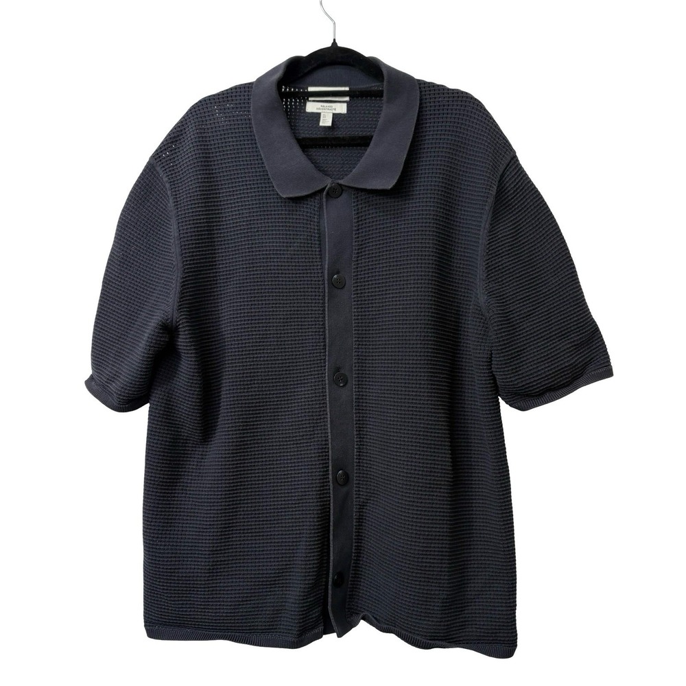 COS Washed Out Blue Men's RELAXED OPEN-KNIT COTTON SHORT-SLEEVE SHIRT L